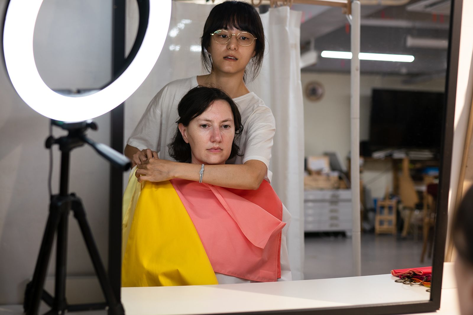 Vivian Seo, performs a personal colour analysis at her studio in Hong Kong on September 7, 2023.