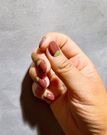 Half moon matcha nails.