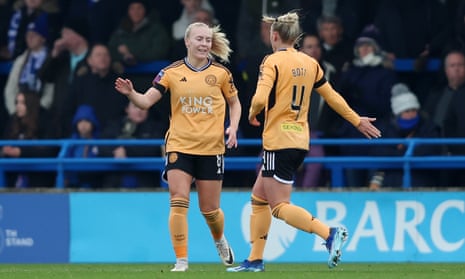 Jutta Rantala of Leicester City celebrates with CJ Bott after scoring.