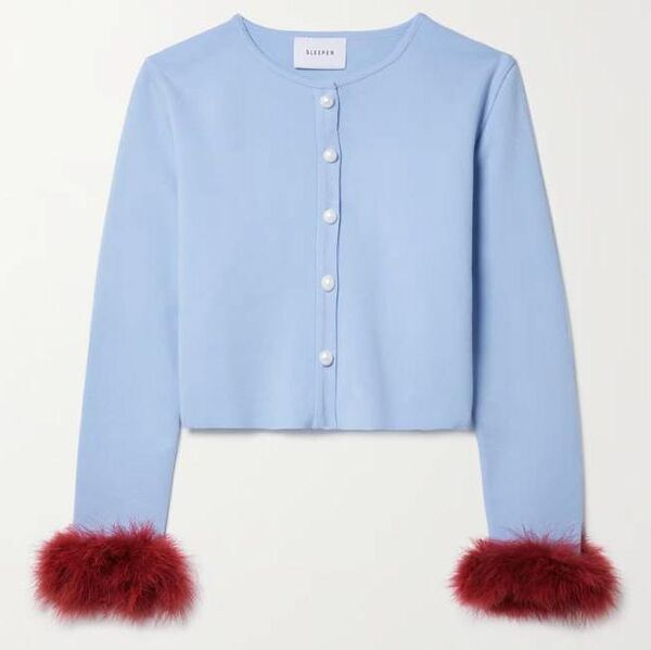 Sleeper convertible cropped feather-trimmed knitted cardigan, Net-a-Porter, €280.28