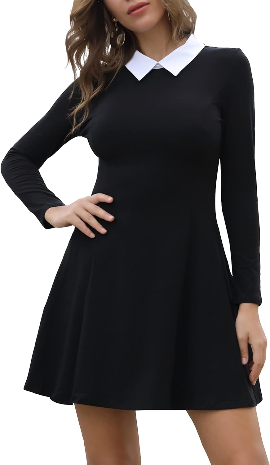 Aphratti Women's Casual Peter Pan Collar Skater Dress