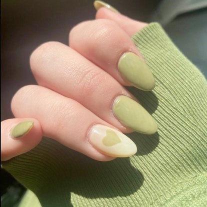 Matcha heart nails.