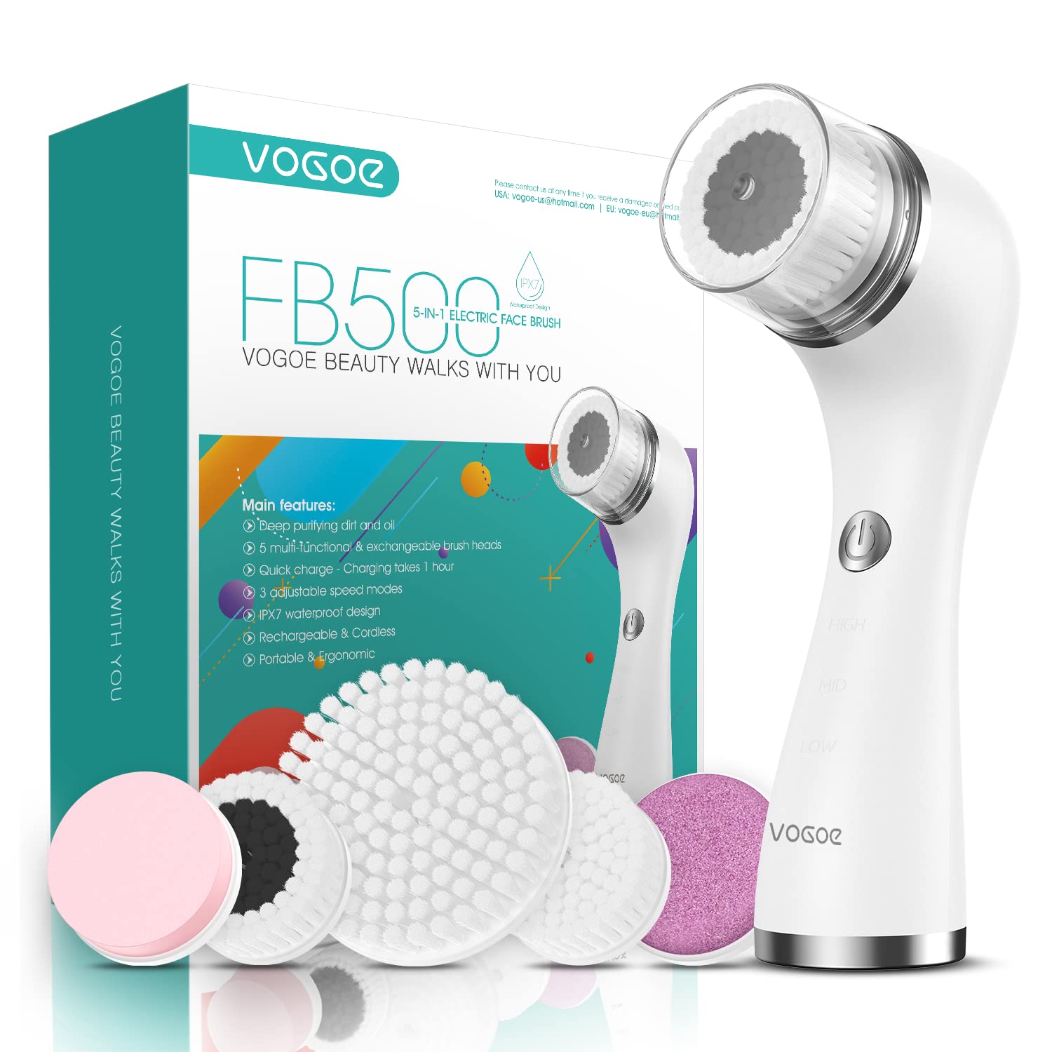 VOGOE Facial Cleansing Brush Rechargeable White