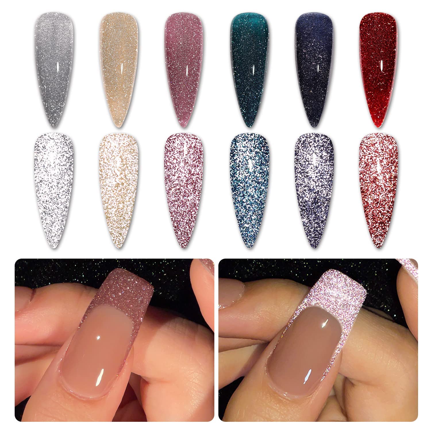 GAOY Reflective Glitter Gel Nail Polish Set