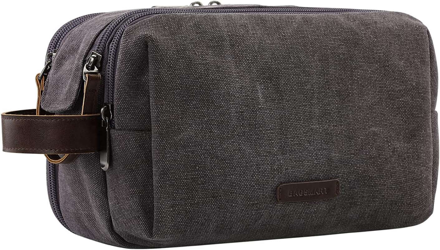 BAGSMART Canvas Travel Toiletry Organizer Grey-Medium.