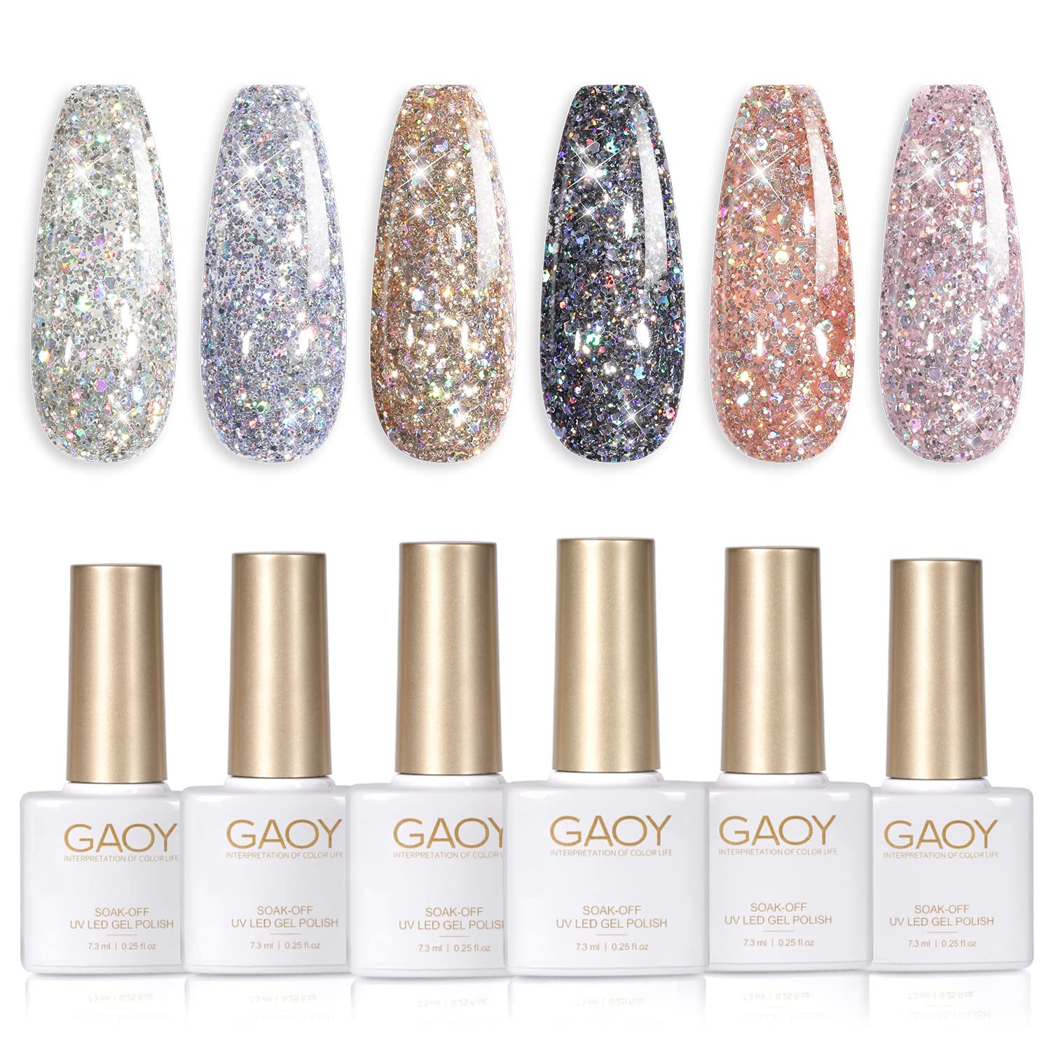 GAOY Chrome Platinum Glitter Nail Polish Set