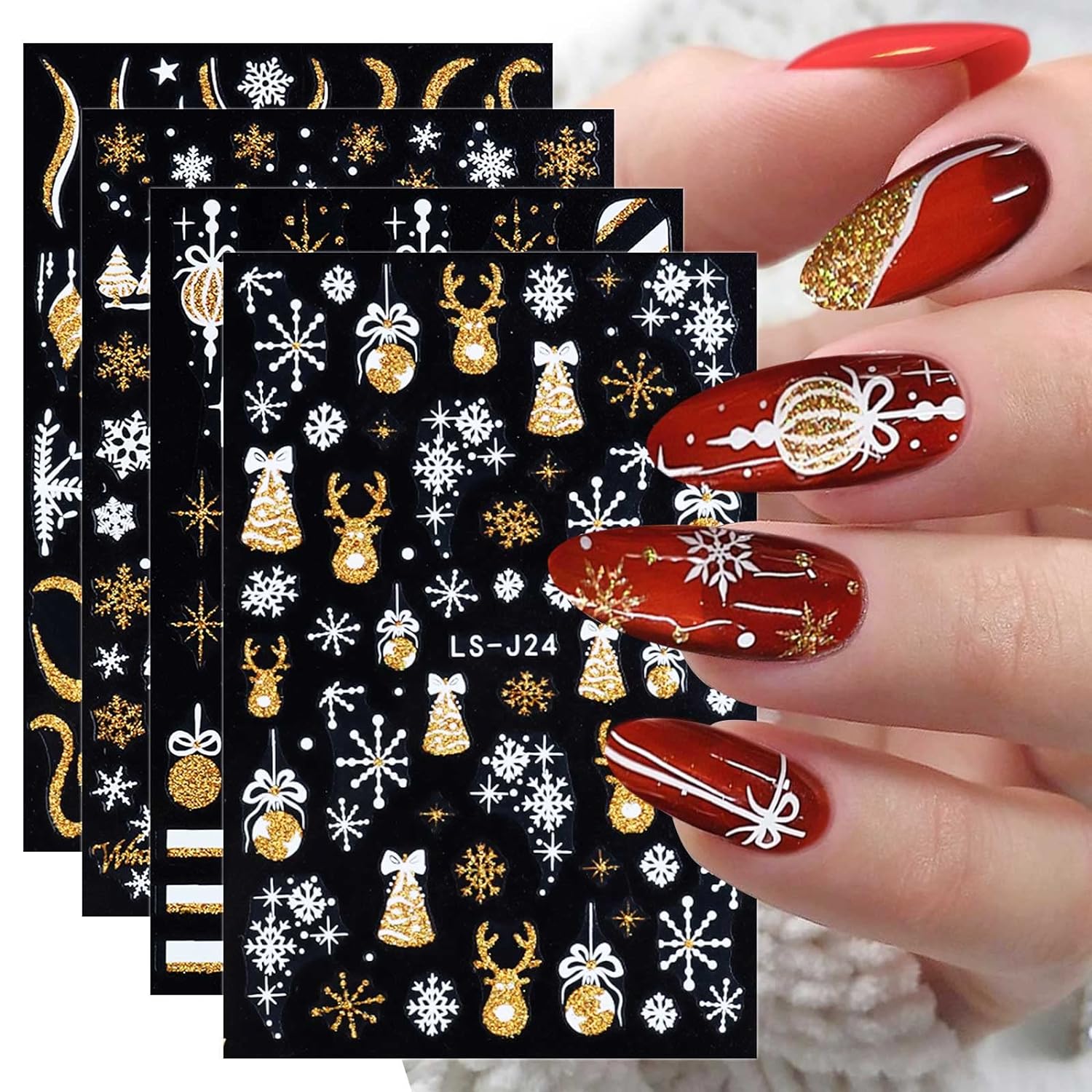 jmeowio Glitter Christmas Nail Art Stickers