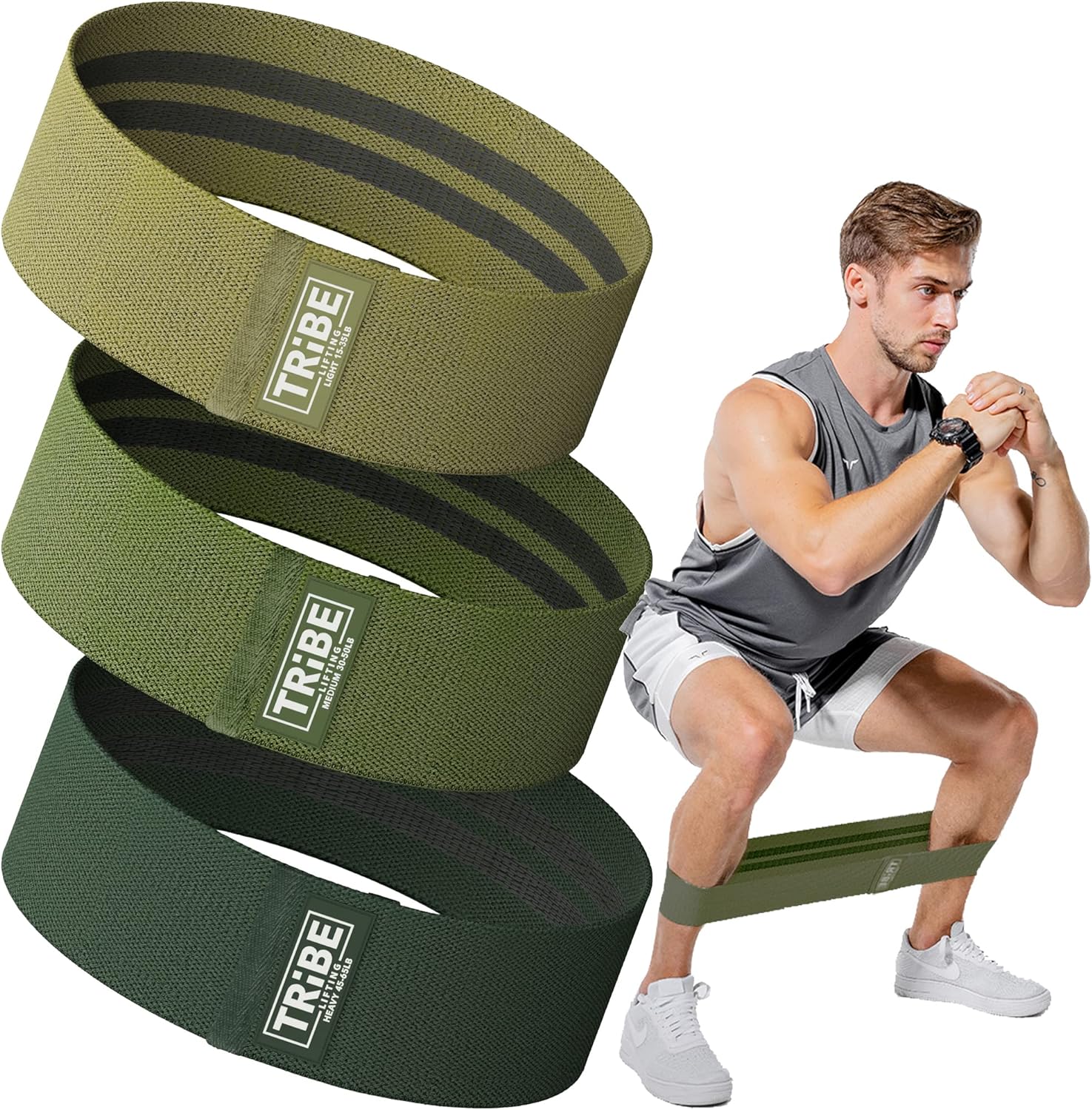 Tribe Lifting Fabric Resistance Bands Set Military Green