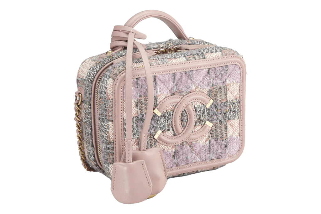 Chanel Pre-Loved Pink & Multicolor Tweed Filigree Vanity Handbag