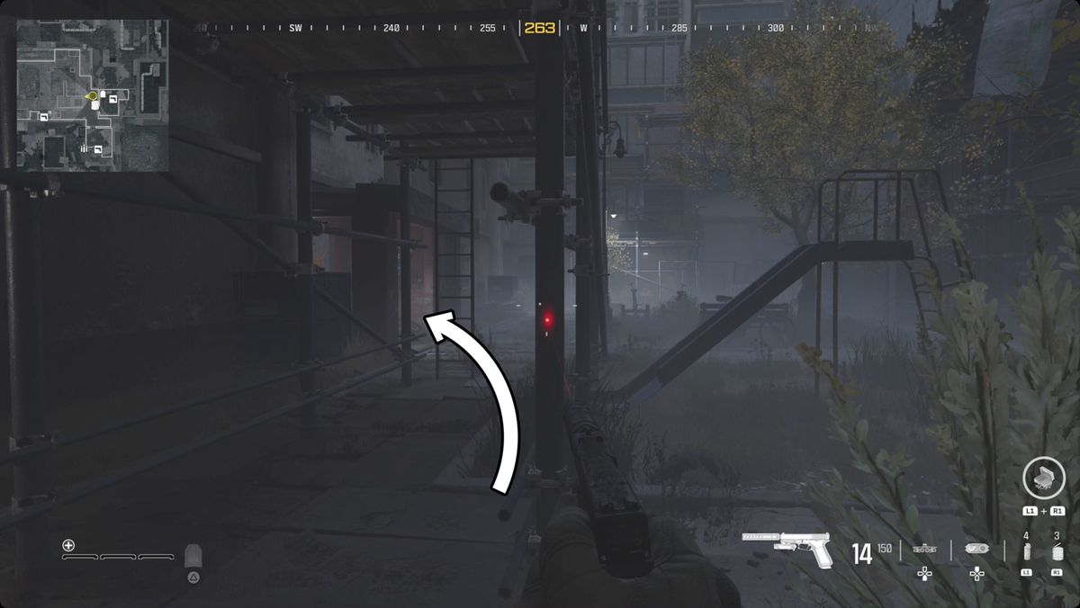 Call of Duty: Modern Warfare 3 screenshot with the Silenced Expedite 12 location marked.