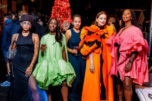 Roksanda Ilinčić, second on the right, fetes Christmas Tree unveil  with guests in boutique hotel Pulitzer in Amsterdam.