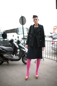 Stella Tennant attends Paris fashion week spring 2012 haute couture runway shows.