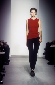 Stella Tenant models on the runway of the Calvin Klein spring 1997 ready to wear show.