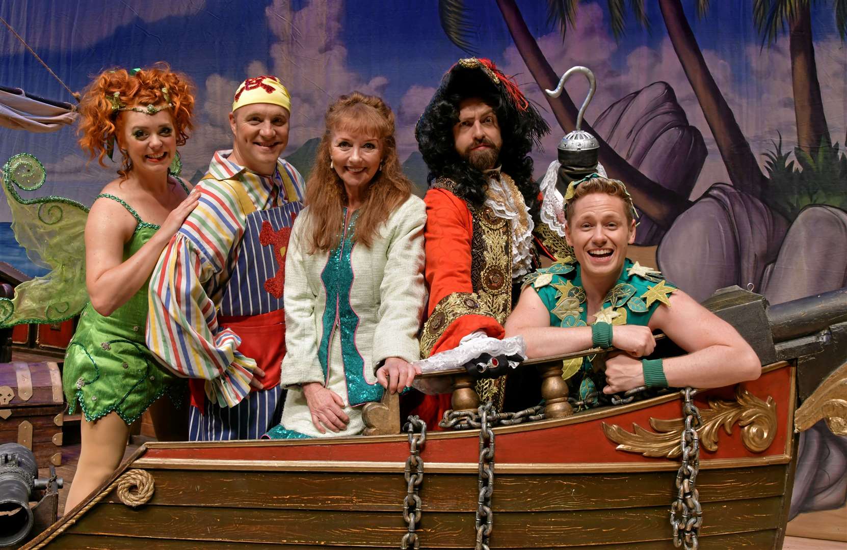 Anvil Theatre, Basingstoke Christmas Pantomime 2023. The Further Adventures of Peter Pan - The Return of Captain Hook. Chris Pizzey - (Smee) David Ribi - (Peter Pan) Melanie Walters - (Mrs Darling / Ethyl Mermaid) Holly Atterton - (Tinkerbell) Chris Fearn - (Captain Hook) Photograph By: Sean Dillow. www.TheBigCheesePhotography.co.uk