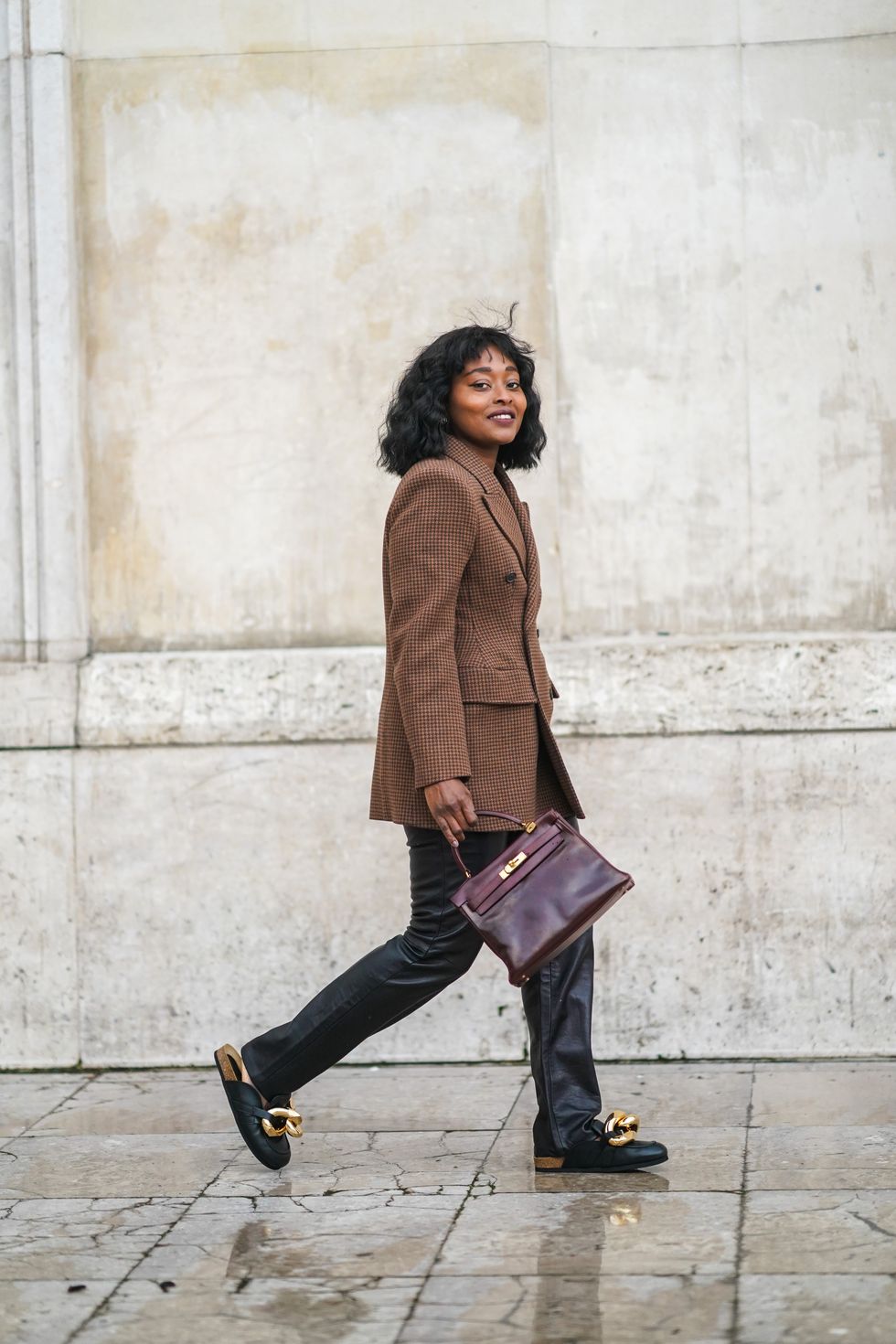 leather pants street style outfit in paris