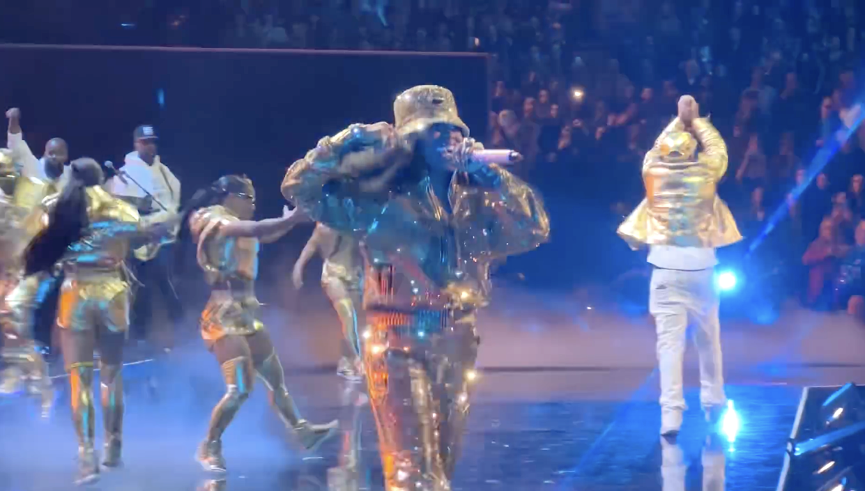 Missy Elliott, the Rock & Roll Hall of Fame's first female hip-hop inductee, closes the Class of 2023 ceremony at Brooklyn's Barclays Center. (Disney+)