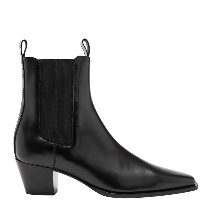 An ankle boot with a small heel and narrow shape