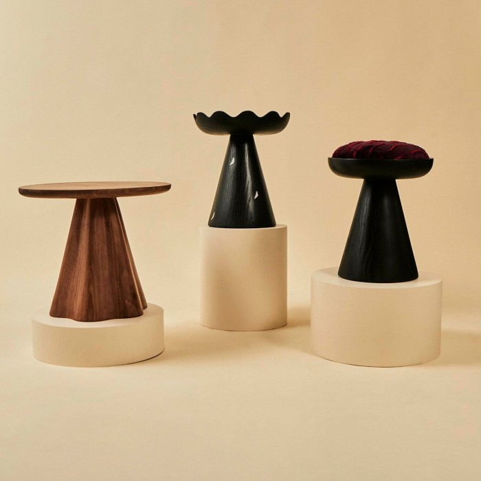 three wooden stools