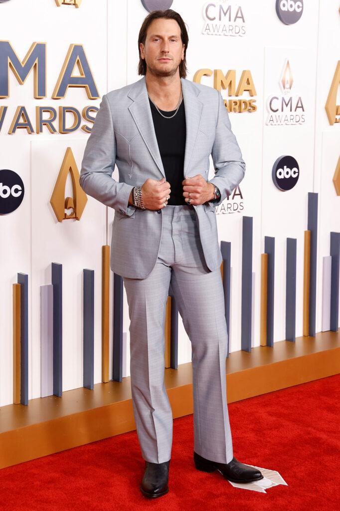 Russell Dickerson attends the 2023 CMA Awards at Bridgestone Arena on November 08, 2023 in Nashville, Tennessee.