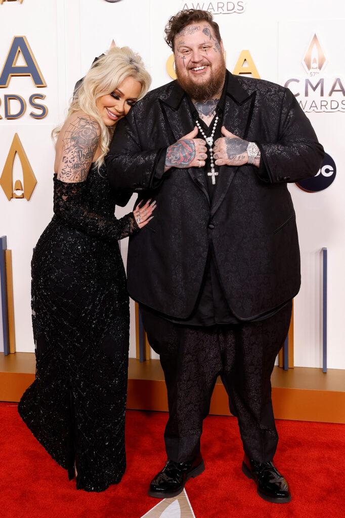 Bunnie Xo and Jelly Roll attend the 2023 CMA Awards at Bridgestone Arena on November 08, 2023 in Nashville, Tennessee.