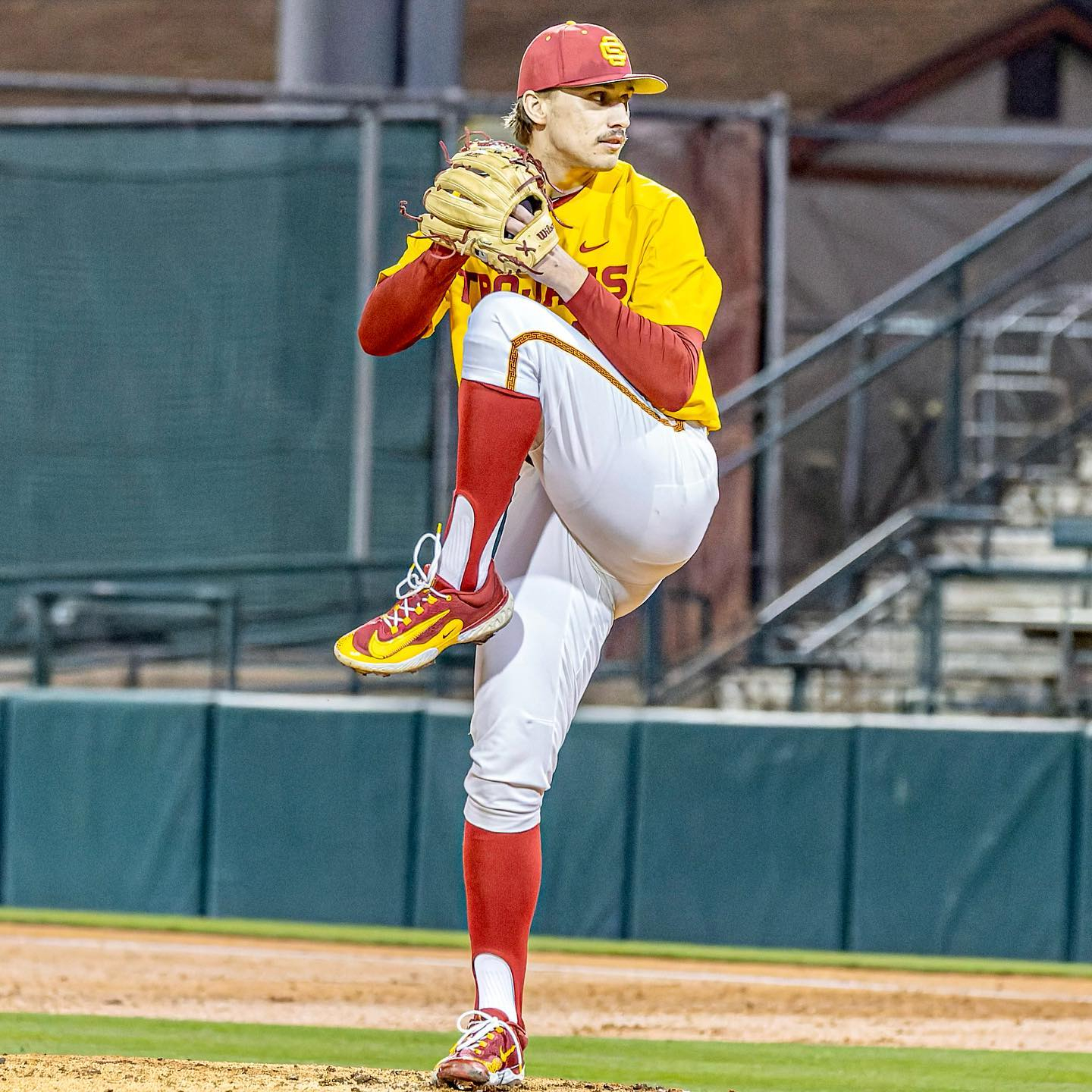 Their son Jaden in action as a baseball pitcher for the University of Southern California