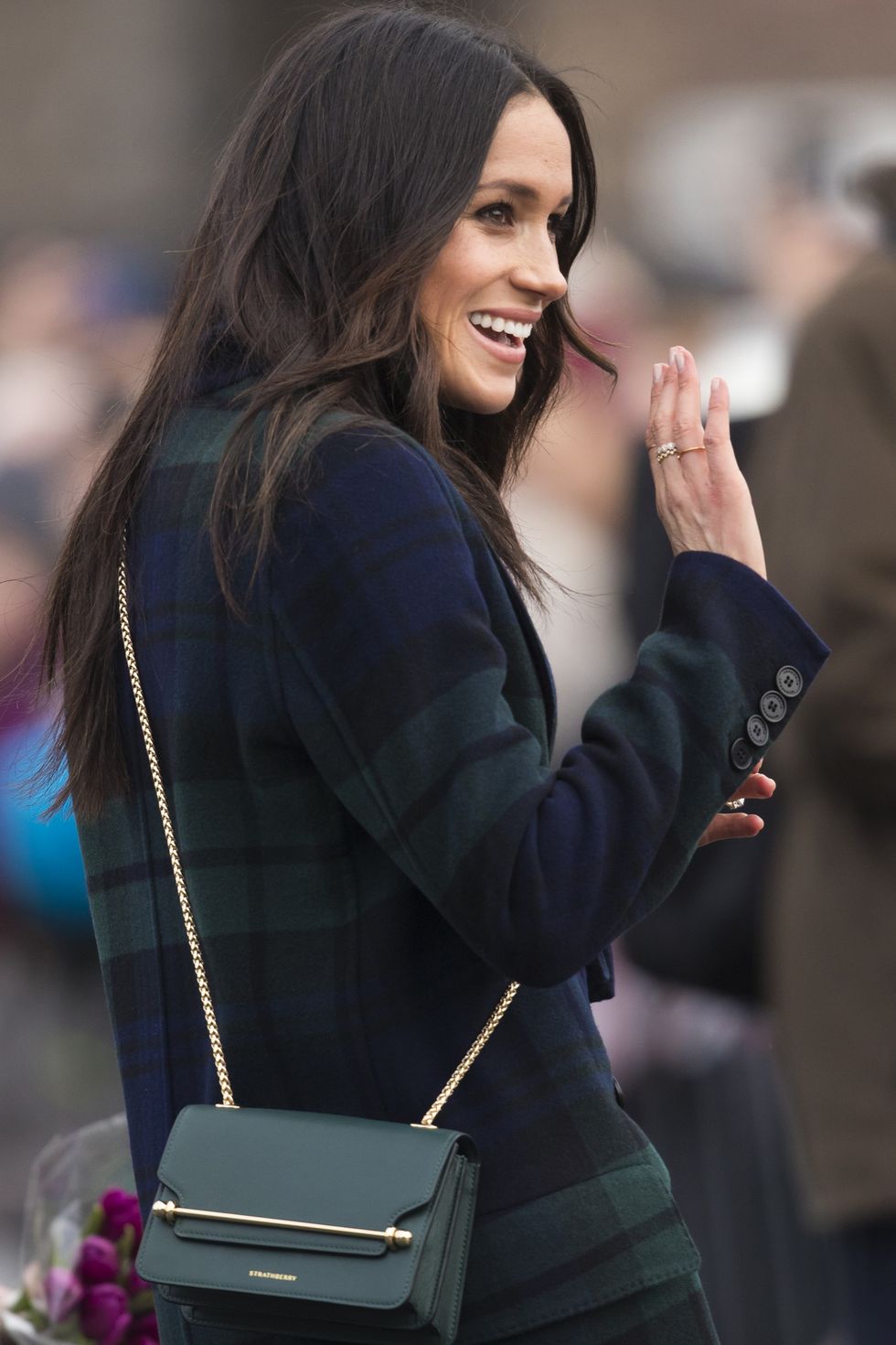 meghan markle carries a strathberry crossbody bag in ediburgh