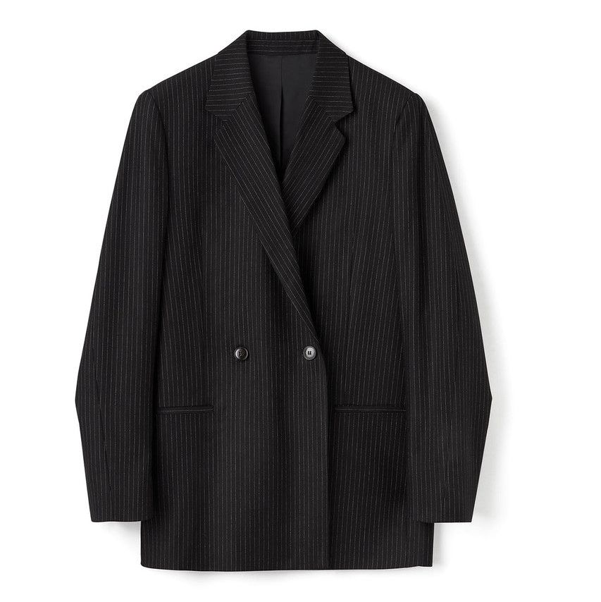 Black Pinstripe Double-Breasted Vent Blazer