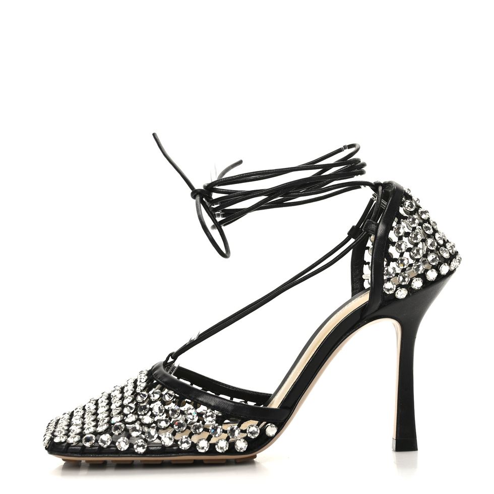 Mesh Nappa Crystal Embellished Sparkle Stretch Ankle Tie Sandals