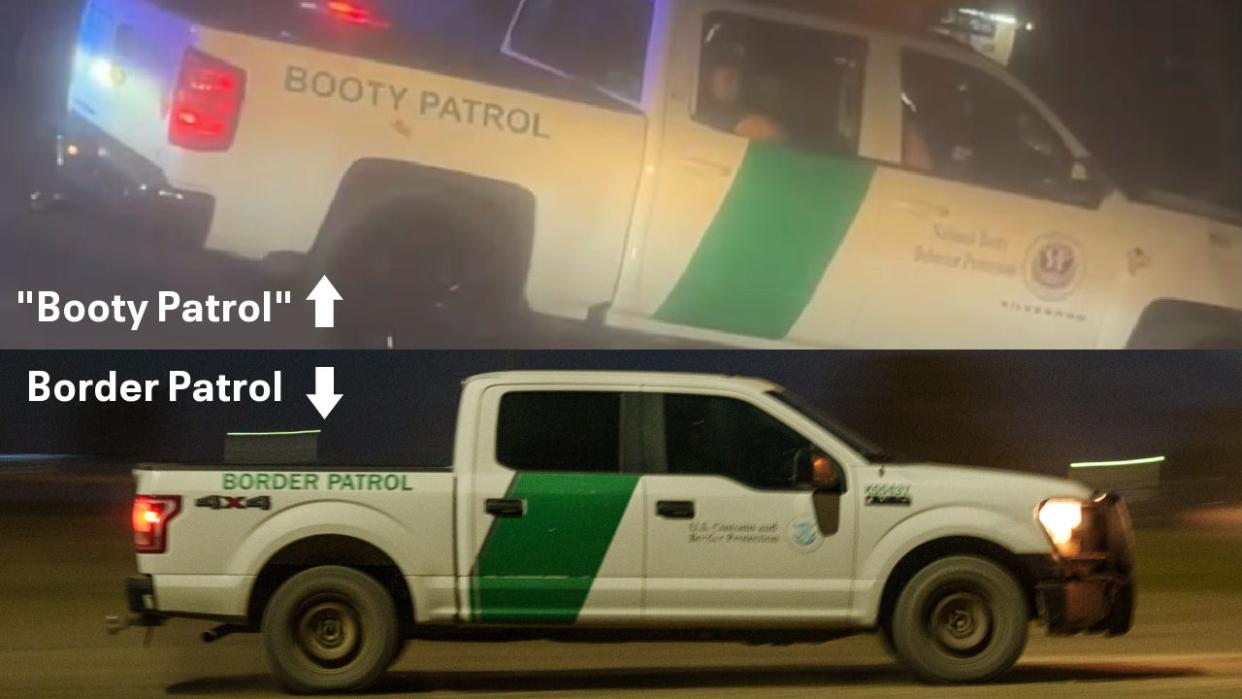 <div>Top: Booty Patrol via DeSoto County Sheriff's Office / Bottom: Border Patrol via Paul Ratje/Bloomberg via Getty Images</div>