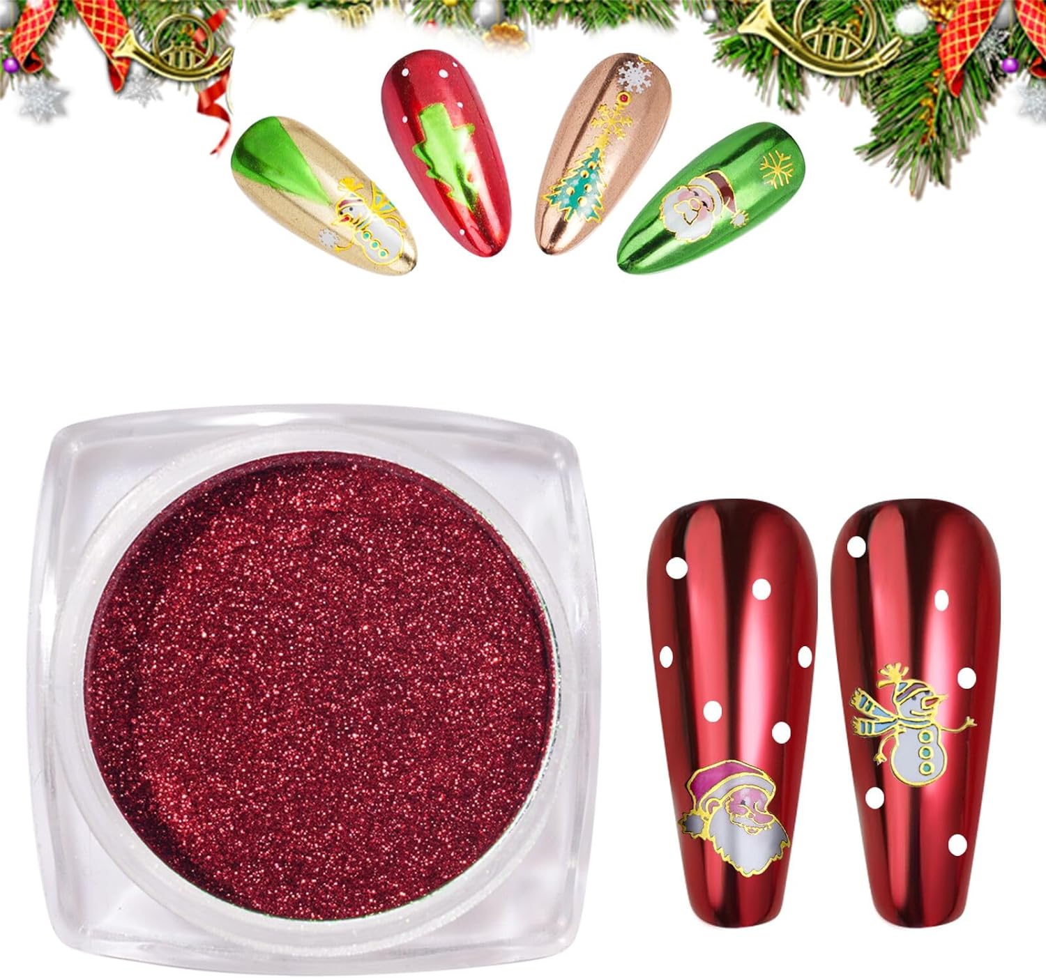 Pretty Diva Red Chrome Nail Powder Christmas Sample Pack Classic Red