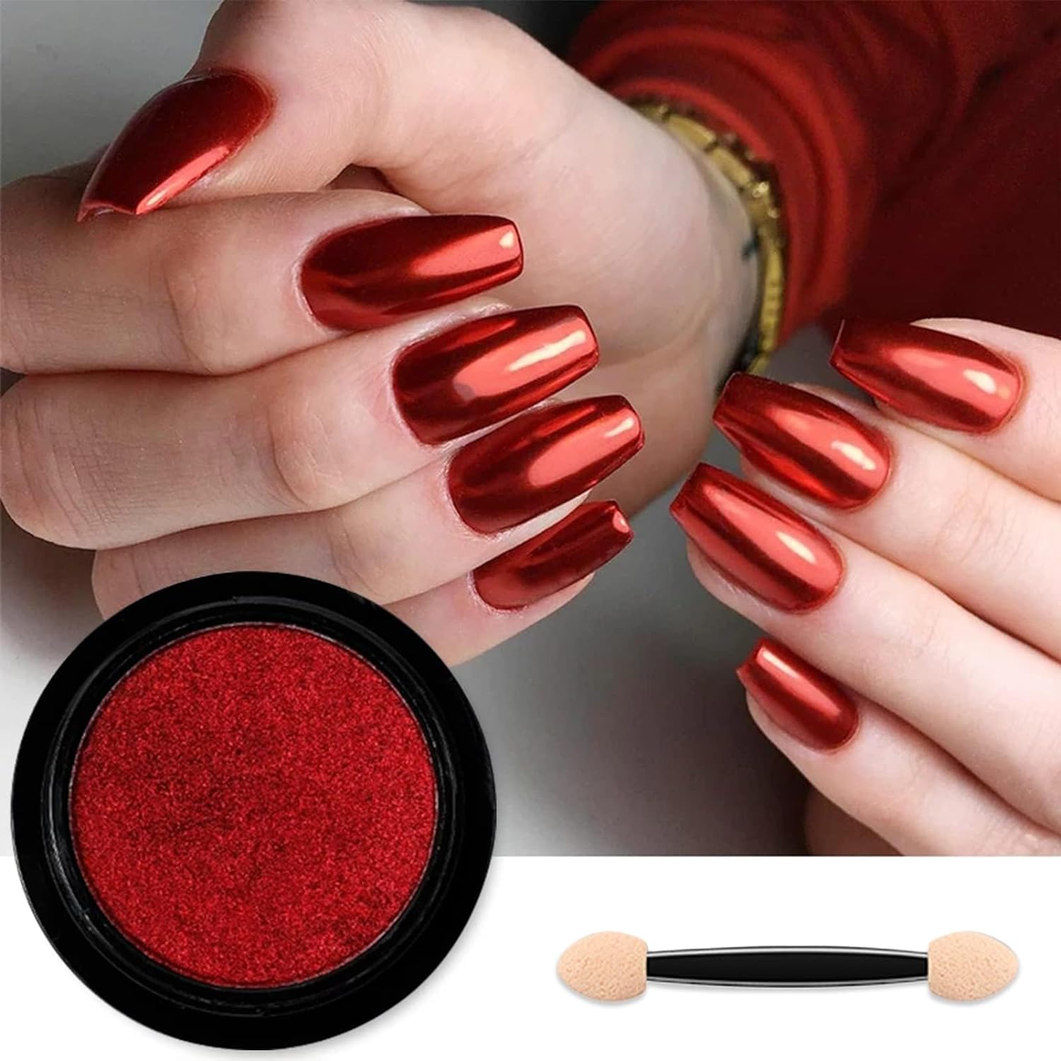 Furimuk Red Chrome Nail Powder Glitter