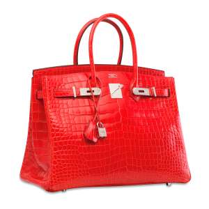 red geranium crocodile diamond birkin 25, most expensive hermes birkin bags in the world, 18-karat white gold, diamonds, crocodile skin purse