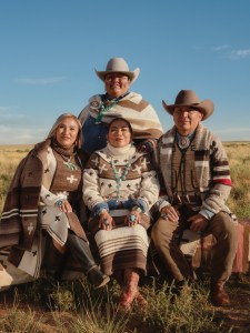 Naiomi Glasses (center, front) with her mother Cynthia Glasses (L), father Tyler Glasses (R) and brother Tyler Glasses, Jr. (back) wear the collection for the campaign shot in Navajo Nation.