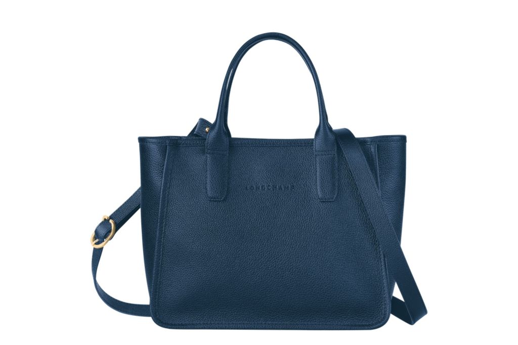 Dark blue tote with crossbody strap