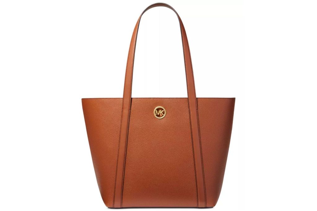 Large leather tote in a light brown color.