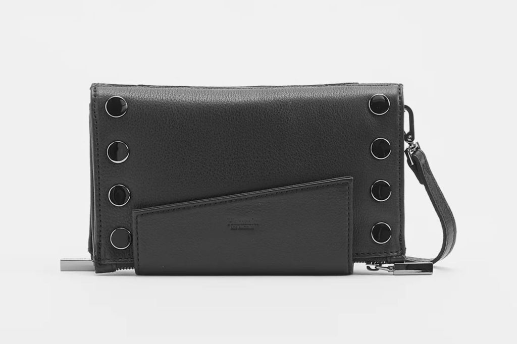 A gunmetal grey wallet purse.