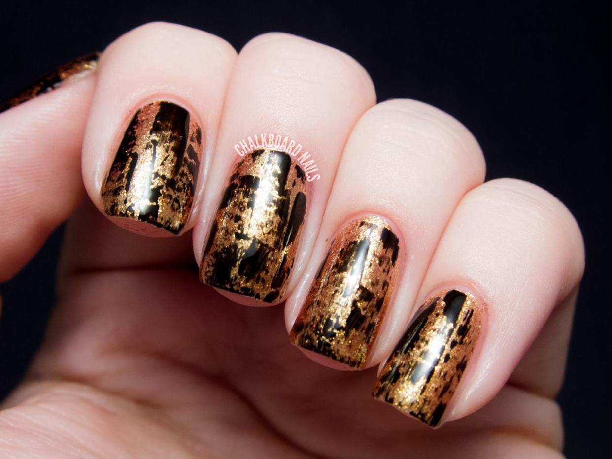 new years eve nail designs black and gold distressed