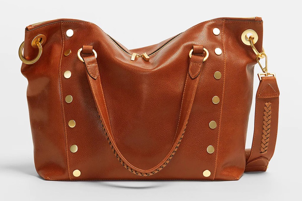 A brown large leather purse