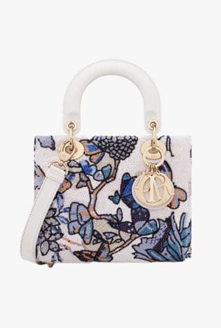 White and Pastel Midnight Blue Toile de Jouy Mexico Strass Embroidery small Lady Dior