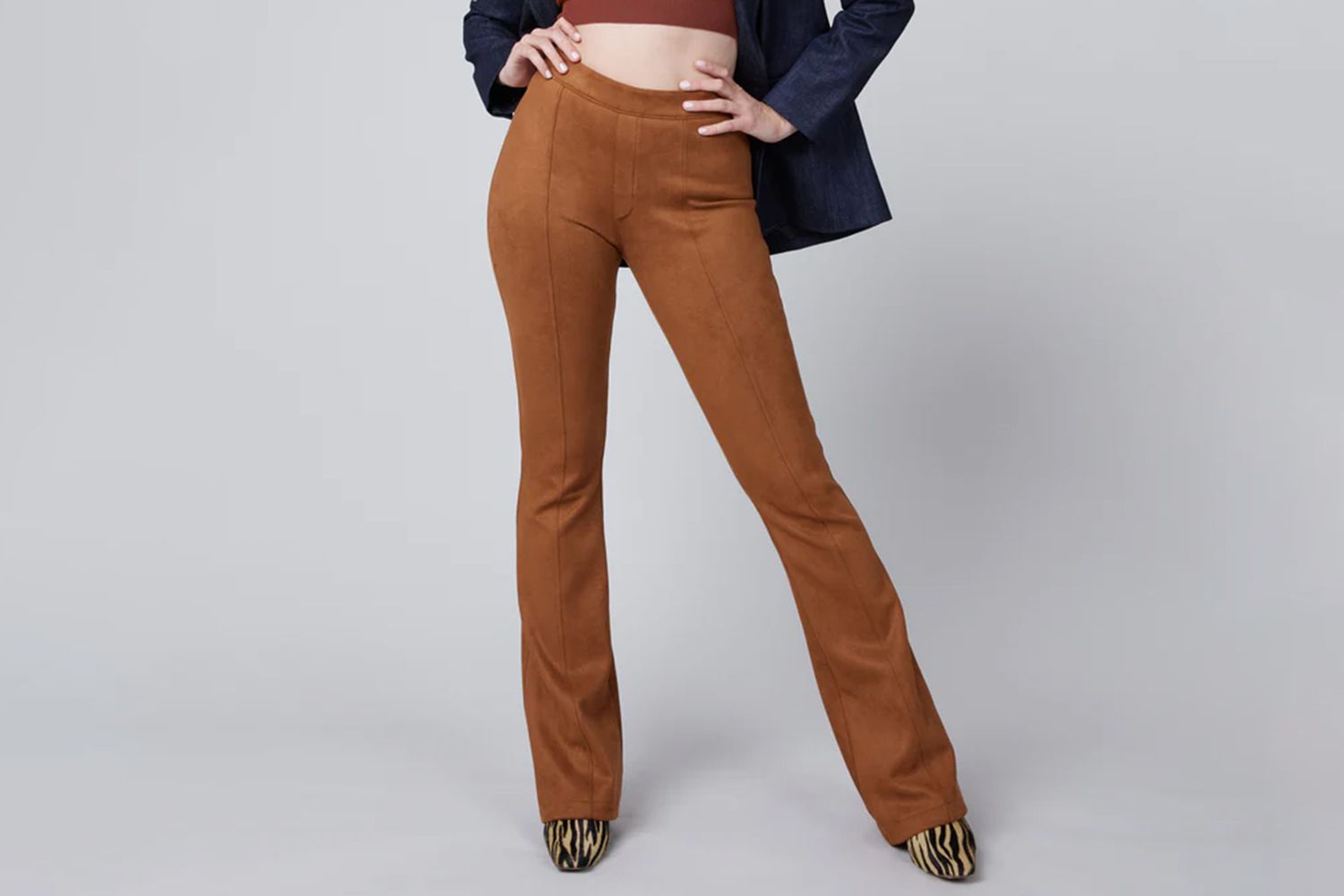 Faux Suede Flared Pants