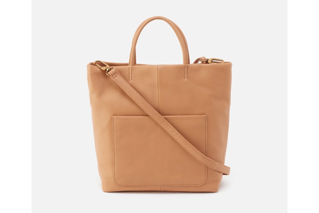 tan tote with front pocket