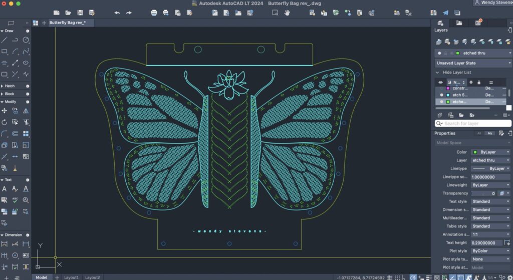 AutoCAD LT screenshot of butterfly design