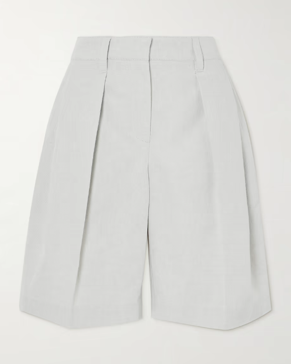 Pleated Cotton and Linen-Blend Twill Shorts