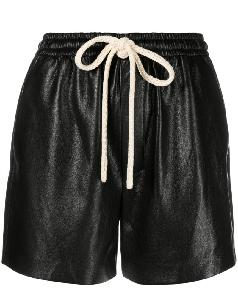 Black Faux-Leather Drawstring Shorts