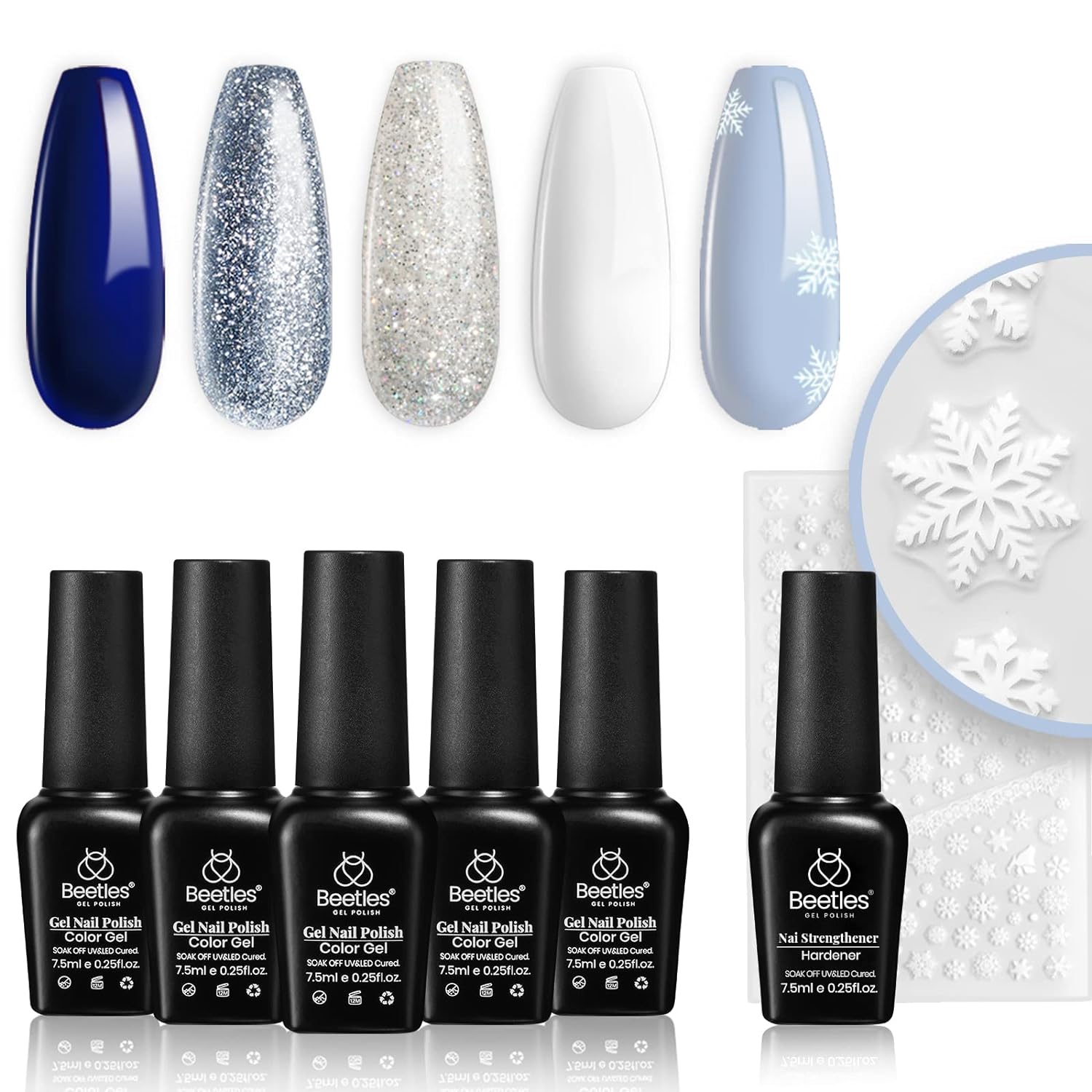 Beetles 6 Pcs Silver Glitter Nail Polish