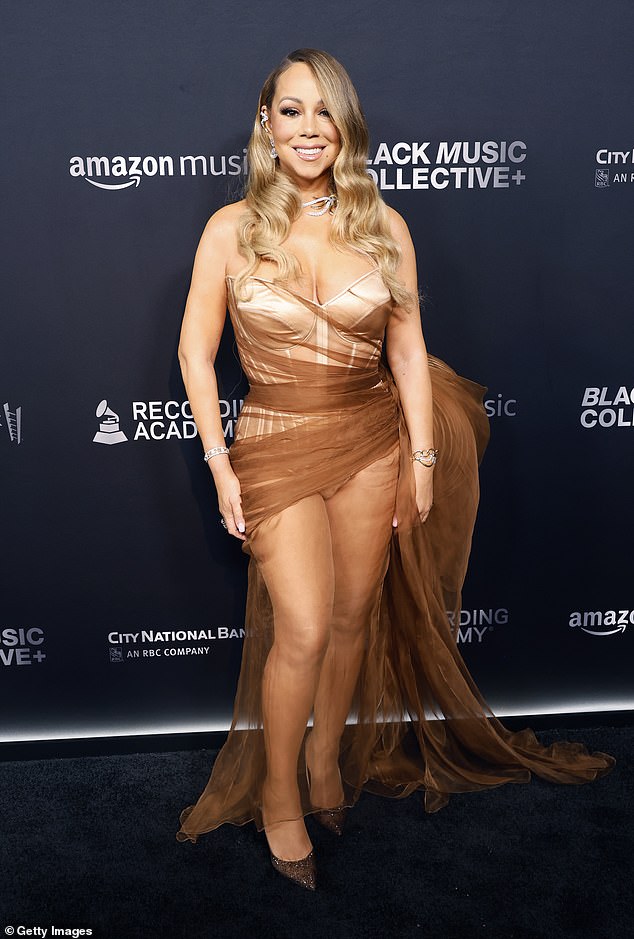 Mariah Carey wore a head-turning outfit on Thursday, as she lead stars at the third annual Recording Academy Honors in Los Angeles