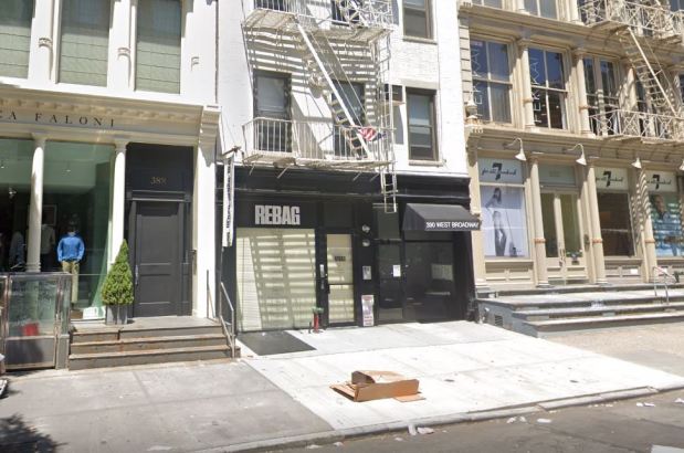 The crooks in the Soho burglary entered Rebag on W. Broadway near Spring St. at about 11 p.m. on Feb. 12 by forcing open a basement door in front of the store, cops said. (Google Maps)