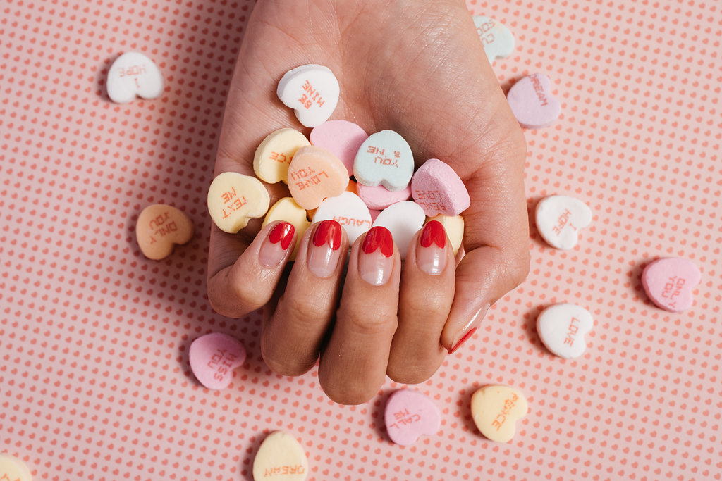 Red heart French tips