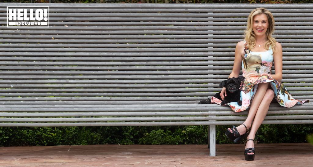 Tyler Ellis sitting on bench at LA home with pet dog