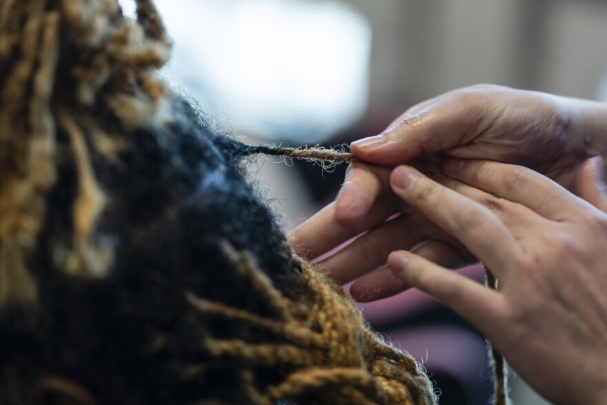 Michelle Lam, 38, applies a gel to Nysha Nichols’, 28, hair during a barber and beauty school class on Tuesday, March 12, 2024, at St Louis County Jail in Clayton.